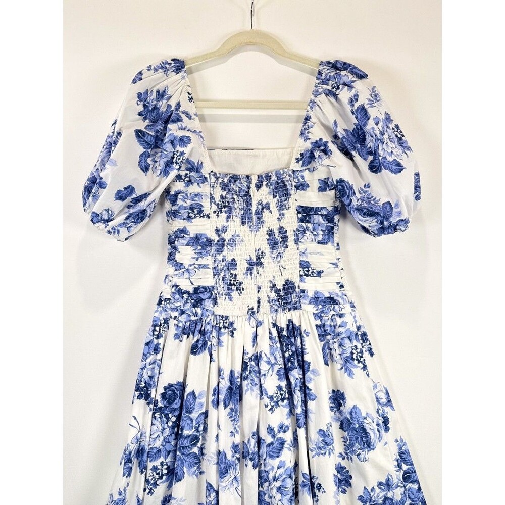 Abercrombie Fitch Midi Dress Blue Emerson Poplin Floral Puffed Pleated Boho XS - Picture 10 of 12